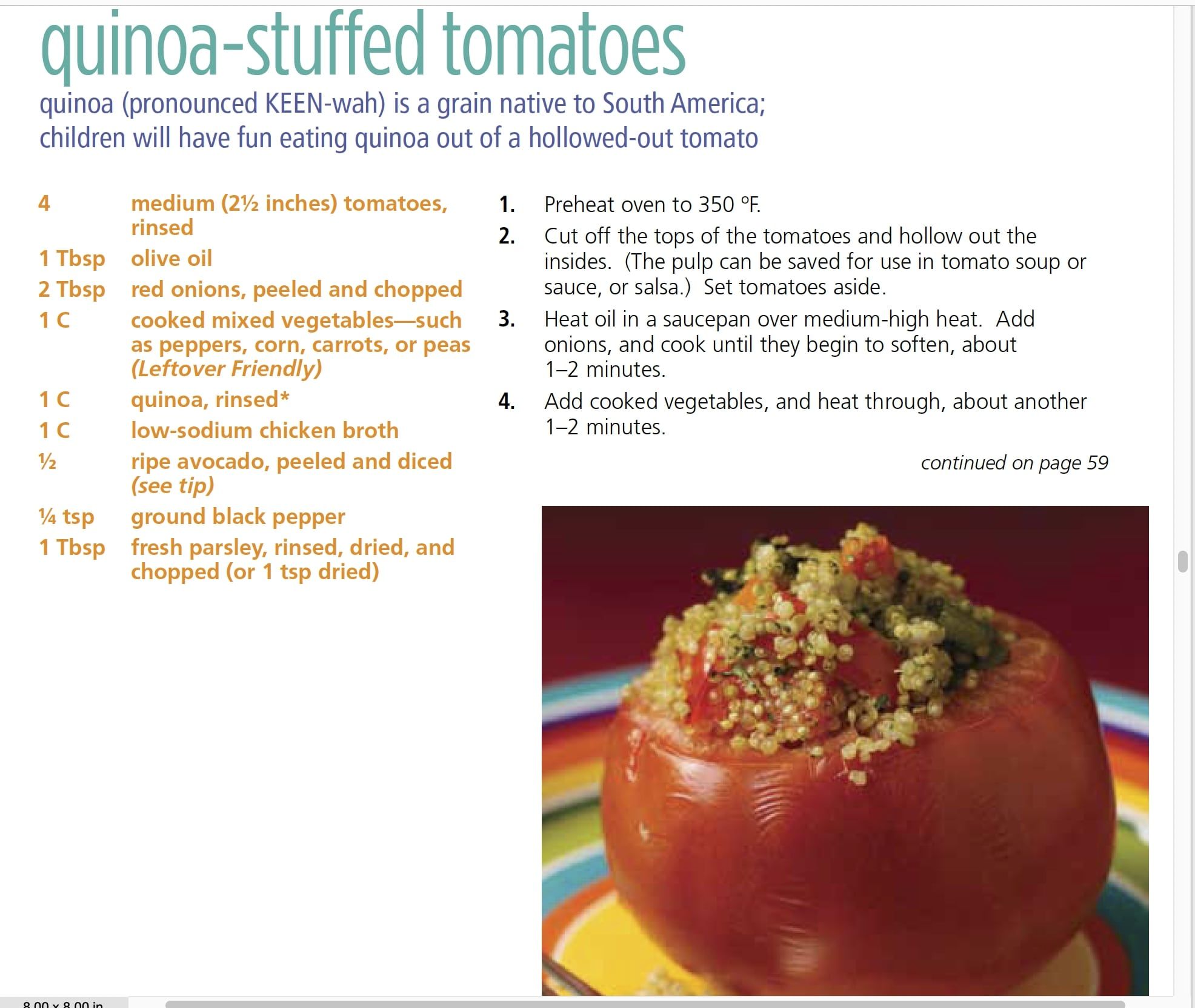 Recipe - Quinoa stuffed tomatoes.